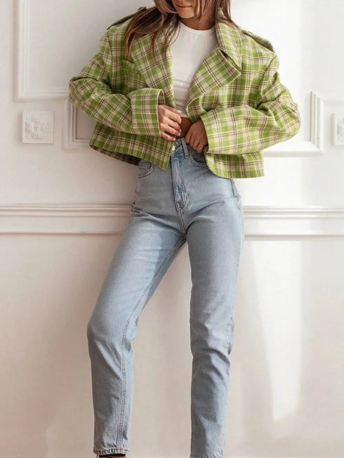 'Eilith' Cropped Plaid Jacket - Celes Fashion